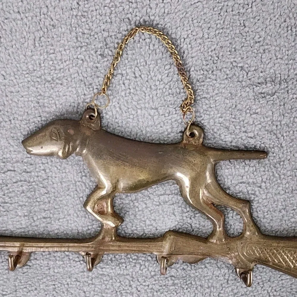 Vintage Solid Brass Dog Rifle Key Holder Vintage Hunting Collectible